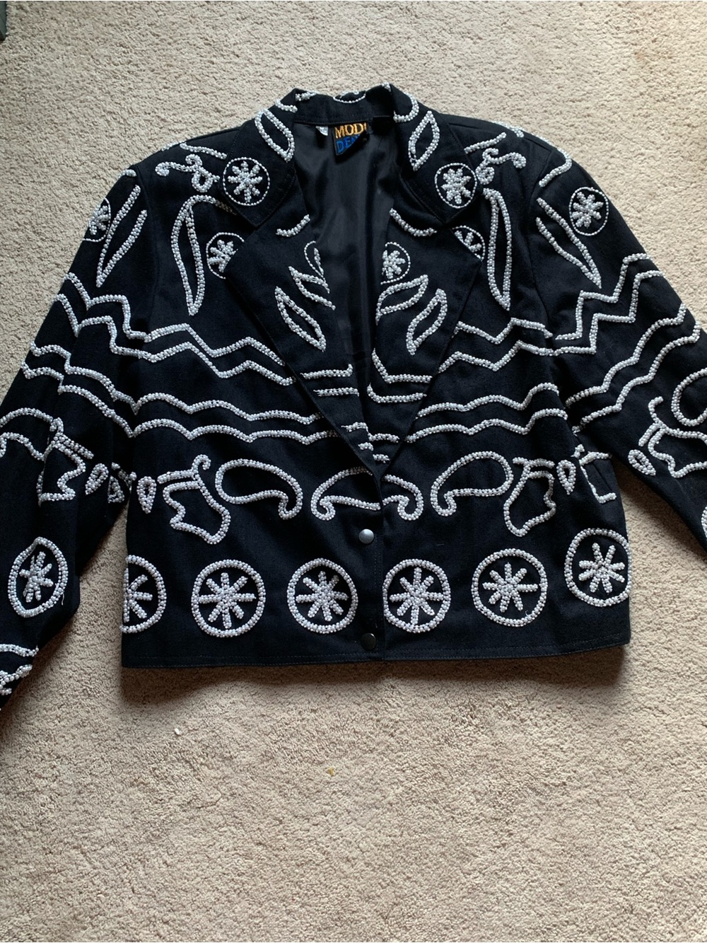 Vintage Modi Denim White Beaded Black Cropped Jacket
